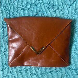 Brown Vegan Faux Leather Geometric Clutch